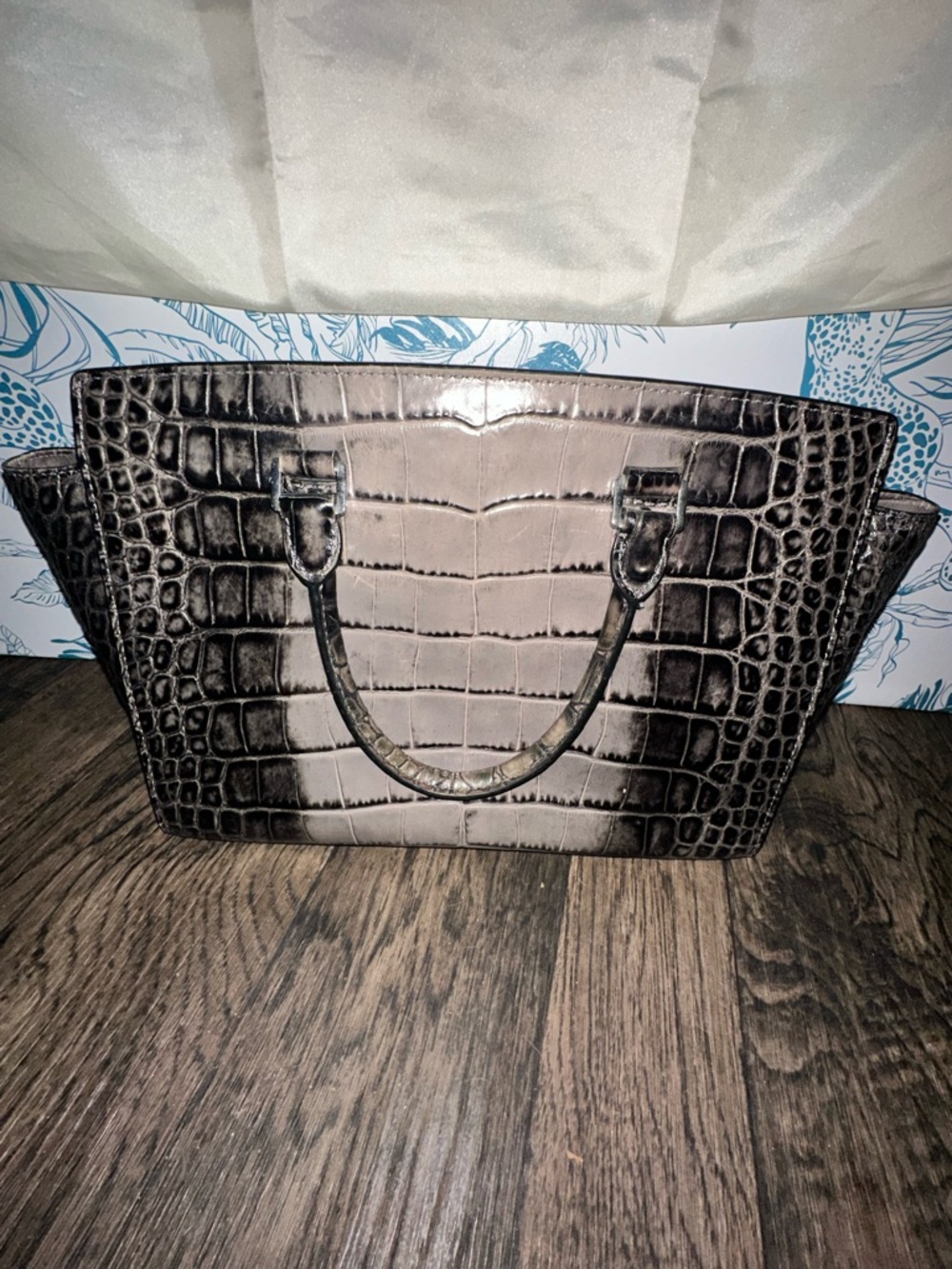 Michael Kors Croc-Embossed Tote in Dark Gray-Black - Picture 4 of 12